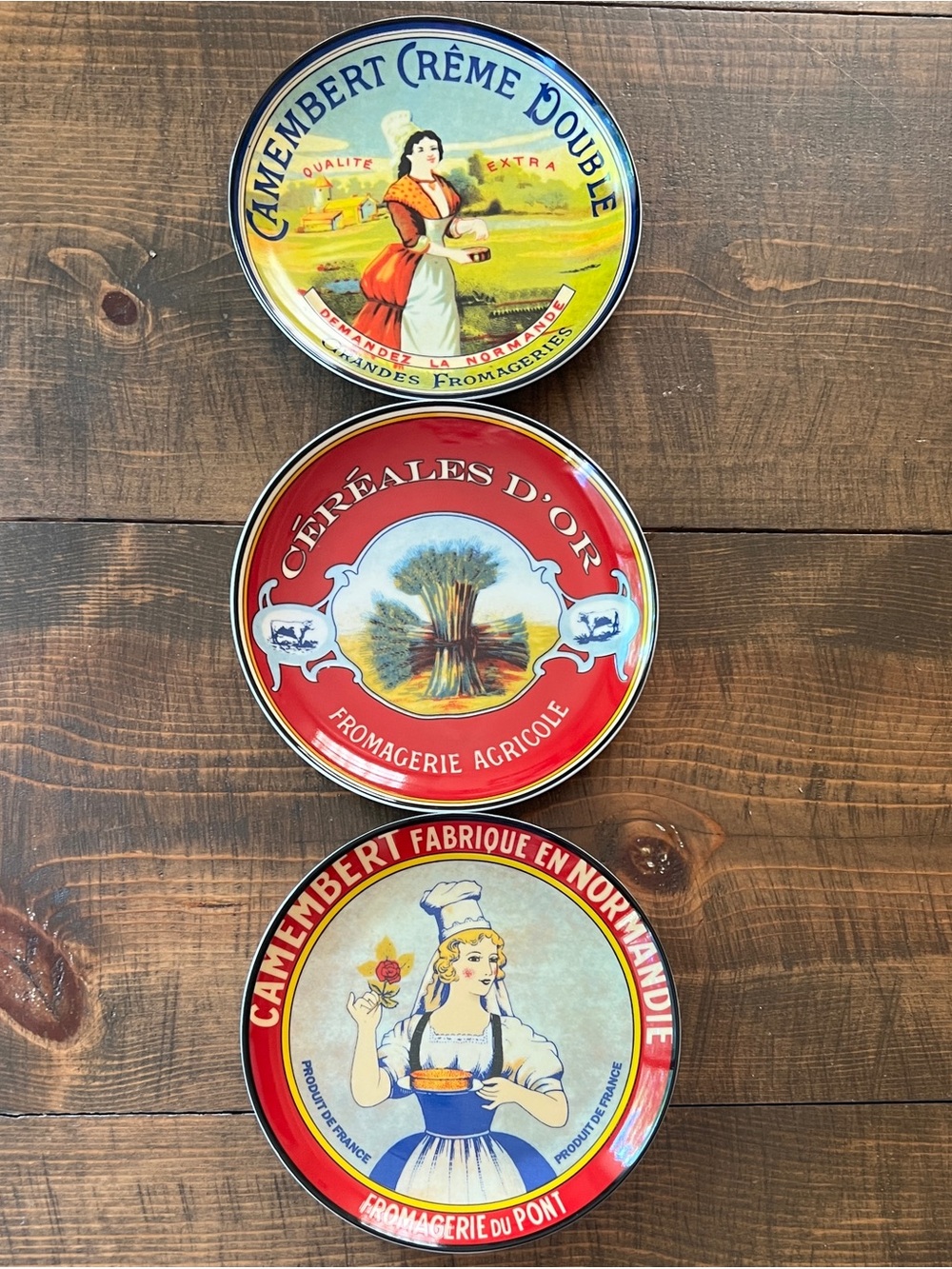 Pier 1 Red, Yellow and Blue Vintage Style Camembert Decorative Plates (Set of 3)